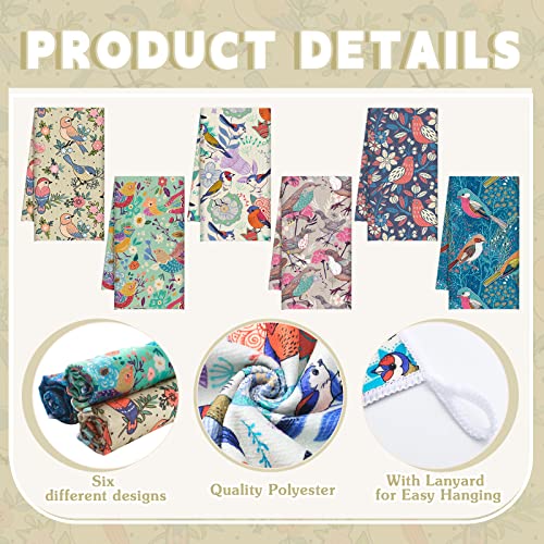 Redbaker 6 Pcs Bird Kitchen Towels Retro Floral Absorbent Dishcloth Set | Decorative Hand Towels with Birds Wildflower Prints, Kitchen Cleaning Cooking Baking, Housewarming Gift for Bird Lovers - style: Garden
