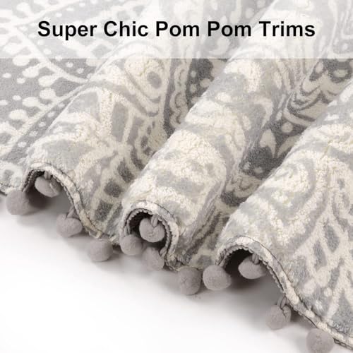 Uphome Small Round Rug 2.3’ Grey Mandala Boho Bathroom Rugs with Pom Poms Fringe Washable Circle Shower Mat Soft Non-Slip Cute Circular Throw Rug for Sink Powder Room Bedroom Kids Room Nursery - color: Gray-upgraded, size: 2.3' Round