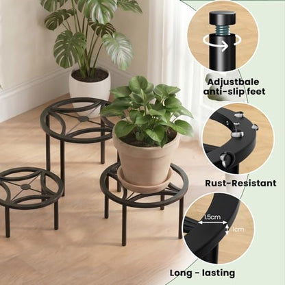 TOSKING 5-Pack Fully Assembled Heavy Duty Metal Plant Stands – Layered Indoor/Outdoor Display, Original Modern Geometric Flower Holder with Multiple Height Options, Rustproof, Adjustable Feet, 150-220 LBS Capacity, Sturdy & Durable for Outdoor, No Install