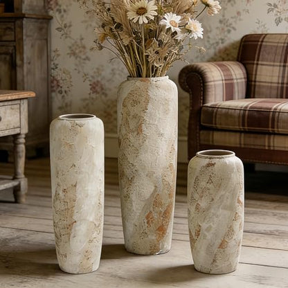 Rustic Ceramic Floor Vase, 15.7 Inch, Handpainted Finish | Living Room, Entryway, Fireplace, Pampas Grass, Dried Branches