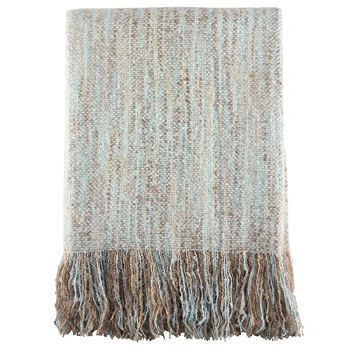 SARO LIFESTYLE Faux Mohair Fringe Throw Blanket – Lightweight Reversible Acrylic Throw for Cozy Layering, Couch & Bed Styling, Aqua, 50"x60" - color: Aqua