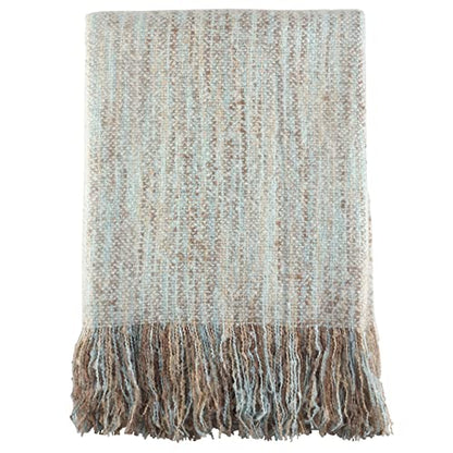 SARO LIFESTYLE Faux Mohair Fringe Throw Blanket – Lightweight Reversible Acrylic Throw for Cozy Layering, Couch & Bed Styling, Aqua, 50"x60" - color: Aqua