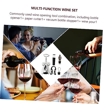 4-Piece Multifunctional Stainless Steel Wine Opener Set Foil Cutter Manual Corkscrew for Home Use for Wine Lovers and Entertaining