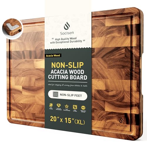 Extra Large End Grain Cutting Board for Kitchen with Non-slip Feet, Acacia Wood Heavy Duty Checkered Cutting Board Handcrafted Luxury Chopping Board for Cheese and Vegetables Housewarming Gift - size: 20"L x 15"W