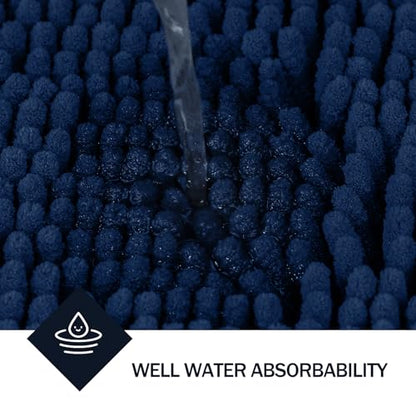 LINLA Bathroom Rugs Sets 2 Piece, Absorbent Chenille Bath Mat, Navy Blue | Non-Slip ,Quick Dry, Washable, Carpet Mats for Floor, Tub and Shower,32" x 20"/24" x 17" - color: Navy Blue