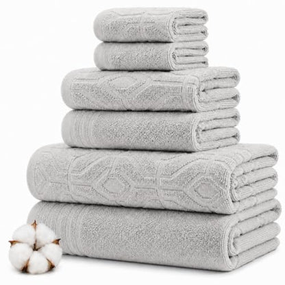 Modern Threads 6 Piece Cotton Bath Towel Set – Ultra Soft 550 GSM Towels – Bathroom Set with Hand Towels and Washcloths – Geometric (Silver Cloud) - color: Silver Cloud, size: Standard, style: Geometric