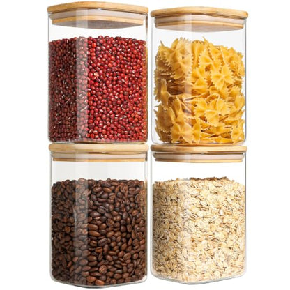 ComSaf Square Glass Containers With Lids 1.2 Qt, Set of 4 Pantry Galss Jars | Kitchen Glass Pantry Storage Containers, Storage Canisters, Silicone Seal, Dry Food, Cookie, Flour, Spice, Coffee, BPA Free - size: 1.2Qt*4