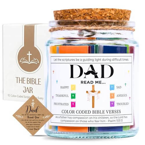Solmay Bible Verse Jar for Dad, 92 Scripture Prayer Cards | Christian birthday or Father’s Day gift from daughter or son, with a thank-you tag & encouraging religious messages - color: Bible Verses Jar For Dad