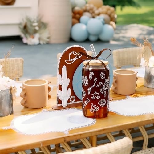 Western Gifts for Women, Cute Glass Cup for Western Cowgirl Stuff | Iced Coffee Tumbler Glass Cup with Lid Straw for Country Girl Gift Thanksgiving Christmas Birthday Mothers Day Friend 16oz - style: Western