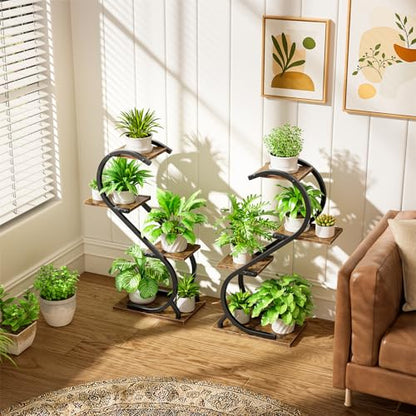 LATIBELL Metal Corner Plant Stand with Grow Light, 2 Pack, 29" 4 Tier | Metal Plant Shelf Indoor, Multiple Plants, Holds Flowers For Living Room, Patio & Balcony