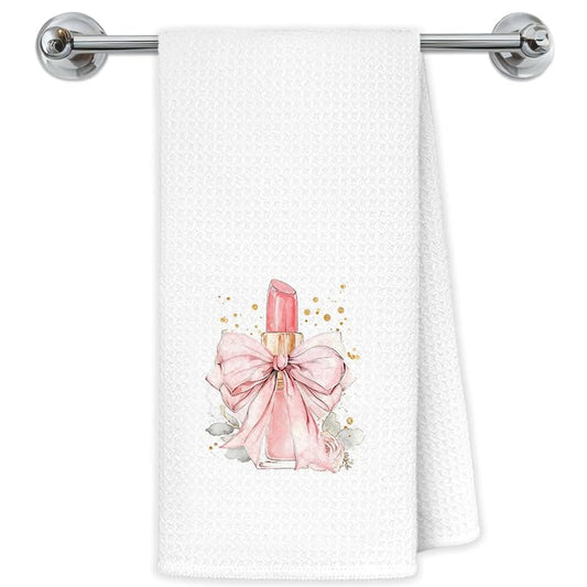 Coquette Pink Bow Lipstick Bathroom Hand Towels, Coquette Bathroom Decor, Preppy Pink Girly Aesthetic Hand Towels for Bath Room Vanity Washroom Restroom, 16x24 Inch - color: Coquette-towels-c
