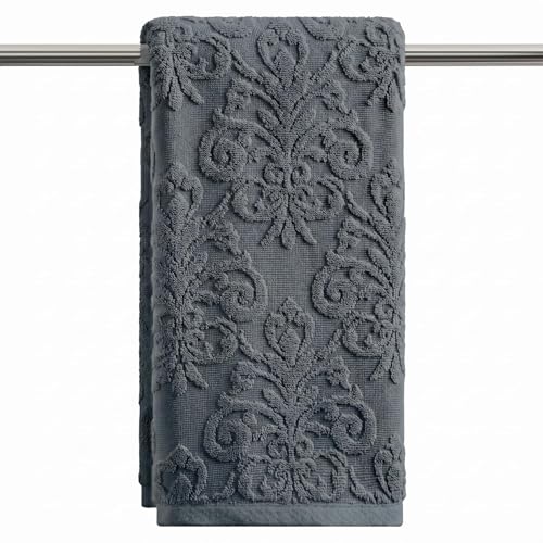 Artoid Mode 1 Pc Grey 3D Vintage Floral Hand Towels for Bathroom, 100% Cotton Soft Absorbent Bathroom Decor Towels, 13.7 x 29.5 Inch - color: Grey, size: 13.7" x 29.5", 1PC