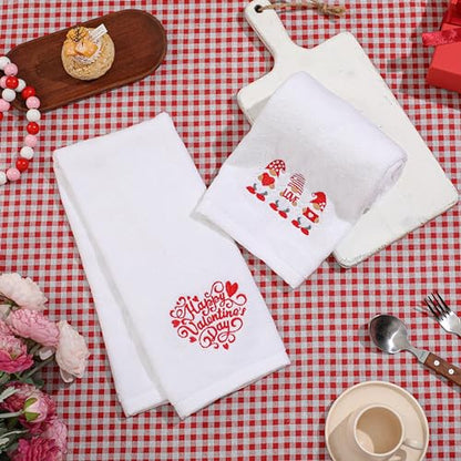 Valentines Day Hand Towels 100% Cotton Embroidered Red Gnome Heart Decorative Bathroom Kitchen Dish Towels Set Gift Set of 2 14x29 inch - color: Va.red Gnome