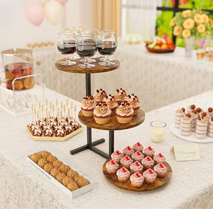 Emfogo 3 Tier Cupcake Tower Stand for 24 Cupcakes, Wooden Tiered Tray Stands, Display Cup Cake Dessert Tower for Party Afternoon Tea, Food Holder Stand for Baby Shower Wedding Birthday (1 Pack) - color: 1pack 9.8" diameter