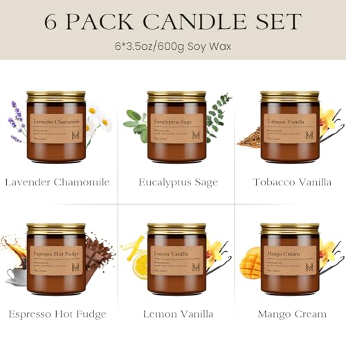 M&SENSE 6 Pack Candle Gift Set, Aromatherapy Scented Candle for Home Fragrance, Natural Soy Wax Candles for Stress Relief, Yoga, Long Lasting Small Jar Candle Gift Set for Birthday Housewarming - size: Gift Set
