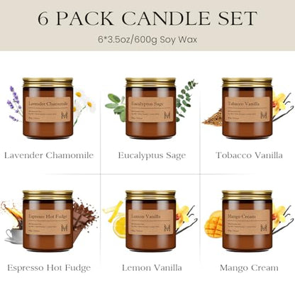 M&SENSE 6 Pack Candle Gift Set, Aromatherapy Scented Candle for Home Fragrance, Natural Soy Wax Candles for Stress Relief, Yoga, Long Lasting Small Jar Candle Gift Set for Birthday Housewarming - size: Gift Set