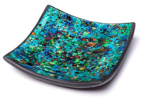 Red Co. Glass Mosaic Ceramic Catch-All Tray, Decorative Accent and Centerpiece Plate - Squared 8 inches - color: C9 Azure Emerald Splatter, size: 8x8 inches