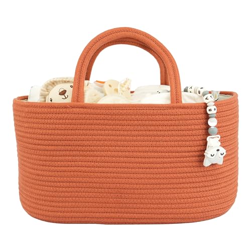 XUANGUO Large Cotton Rope Baby Diaper Caddy Organizer Basket Rust | Nursery Storage Bin, Portable Baby Tote Bag for Changing Table or Car, Baby Shower Gifts Bag, Newborn Essentials, Registry - color: Rust, size: Large