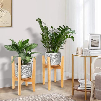Adjustable Plant Stand with Tray,Indoor Wood Plant Stand Fit 8'' to 12'' Planter,Mid Century Modern Flower Pot Holder Rack(Plant and Pot Not Included) - color: Natural, size: 1 PACK