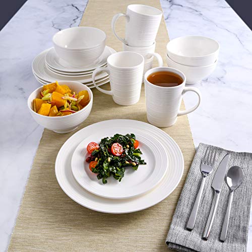 Gibson - 102504.16RM Gibson Home Amelia Court 16 Piece Dinnerware Set, White - color: White (Embossed - Amelia Court), size: Service for 4 (16pcs)