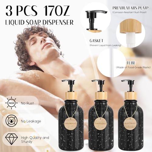 XLHOMO Black Bathroom Accessories Set 17PCS Bathroom Set with 3PCS Soap Dispenser Bathroom Accessory Set Black Trash Can for Bathroom Decor - size: Bath Set, style: Black