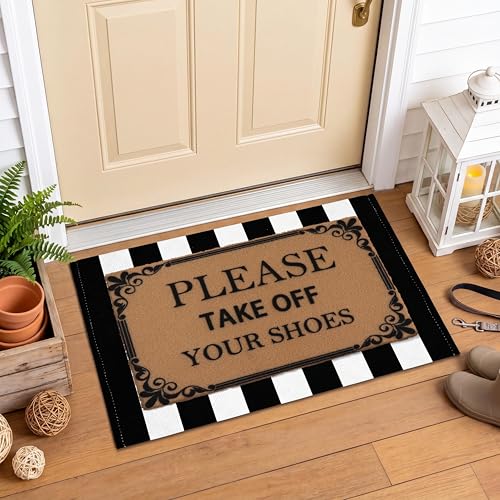 Arttown Welcome Front Coir Rug Door Mats Combo Set 17"x30"+24"x36" Stripe | Coir Doormat Thick Backing Black White Wide Rug Non-Slip Durable Front Porch Entryway Decor Indoor Outdoor Floor Mat - color: Please