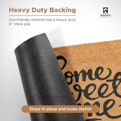 Coir Welcome Mat, Non-Slip, Sweet Home, 17 x 29 in | 100% Natural Coir, Anti-Shedding, Durable PVC Backing, Traps Dirt and Mud, Indoor and Outdoor Entryway, Easy to Clean - color: Sweet Home