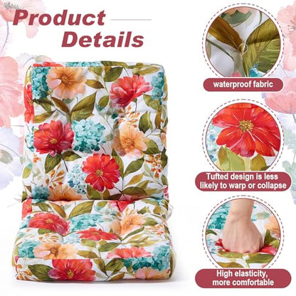 Hoteam 4 Set Outdoor Patio Chair Cushions 20 x 42 in Deep Seat Waterproof Patio Cushions Set for Furniture Replacement Removable Seat and Back (Summer Bloom) - style: Summer Bloom