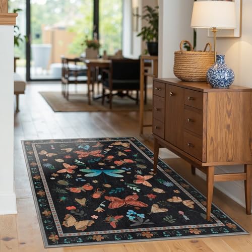 3x5 Entryway Rug,Black Washable Area Rug | Soft,Machine Washable & Non Slip,Low Pile,Ideal for Girls Room, Nursery,Kids Room - color: Black, size: 3' x 5' (Rectangular)