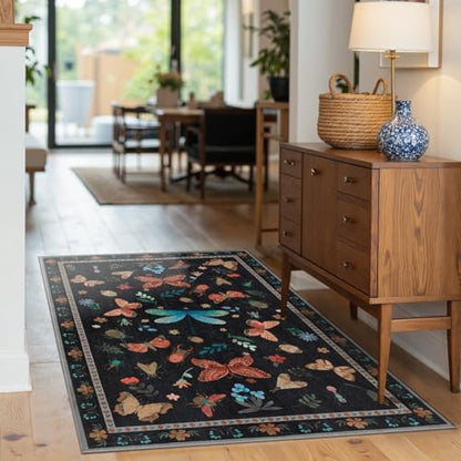 3x5 Entryway Rug,Black Washable Area Rug | Soft,Machine Washable & Non Slip,Low Pile,Ideal for Girls Room, Nursery,Kids Room - color: Black, size: 3' x 5' (Rectangular)