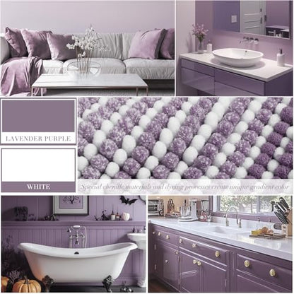 Bathroom Rugs Sets 3 Piece, Toilet Rugs U-Shaped Contour Bath Mat Set, Striped Absorbent Non Slip Chenille Shower Mat, Lavender Purple - color: Lavender Purple, size: 20"x32"+16"x24"+U Shape 20"x24"