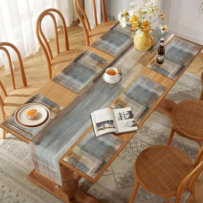Mcalk Brown Table Runner and Placemats Set of 6, Abstract Grey Placemats, Modern Art Cloth Place Mats Indoor for Kitchen,Washable Linen Material for Dining Table - color: 01brown2