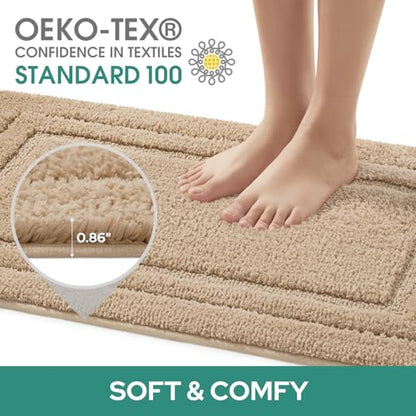 HOMEIDEAS Bathroom Rugs Sets 2 Piece, Super Soft and Absorbent Non Slip Microfiber U-Shaped Toilet Bath Mat Set (20"x32"+U20 x24, Khaki) - color: Khaki, size: 1'8" x 2'8" (20"x32"+U Shape 20"x24")