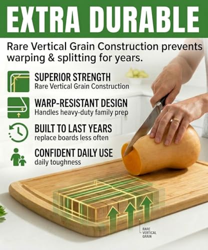 INDESTRUCTIBLE Bamboo Cutting Board (Extra Large) with Vertical Grain Strength Technology - Non Toxic, Spacious and Lightweight 18" XL Chopping Board Gift - Replacements for Life - color: Two-Tone, size: 18"L x 12.5"W