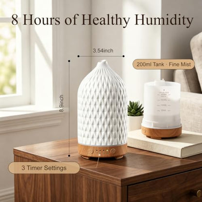 200ML Ceramic Essential Oil Diffuser for Home, Stone Diffuser | Ultrasonic Aromatherapy Diffuser & Air Humidifier for Bedroom, Office, Yoga, 7 LED Lights, Auto Shut-Off, 3 Timers, Rhombus - color: Rhombus