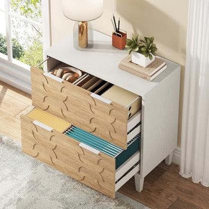 Tribesigns 2-Drawer File Cabinet, White & Walnut - color: Walnut and White