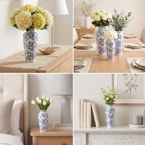 LemonRoad 3 Pack Chinoiserie Vases Porcelain Blue and White Vases for Flowers Pottery Chinoiserie Ceramic Vase for Living Room Mother's Day Decor Table Centerpiece, 6.7", 8.3", 10"(Lotus) - style: Lotus