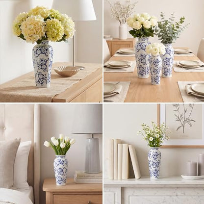 LemonRoad 3 Pack Chinoiserie Vases Porcelain Blue and White Vases for Flowers Pottery Chinoiserie Ceramic Vase for Living Room Mother's Day Decor Table Centerpiece, 6.7", 8.3", 10"(Lotus) - style: Lotus