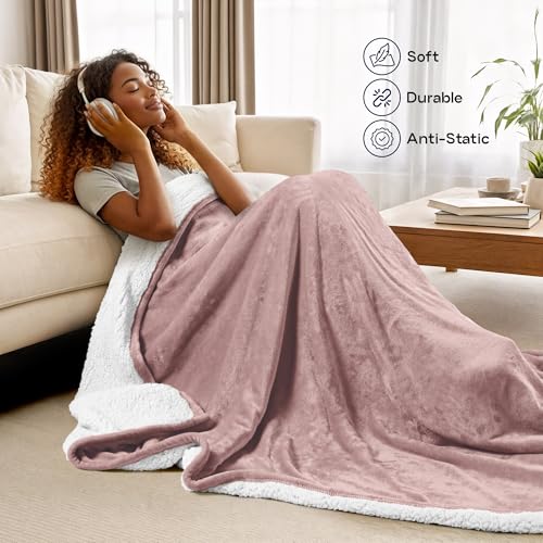 Utopia Bedding Plush Sherpa Blanket Throw Size Rose Pink, 50x60 Inch | Soft, Warm, Fleece, Bed, Sofa, Couch, Camping, Travel, Cozy, All Season - color: Rose Pink, size: Throw (50x60 Inch)
