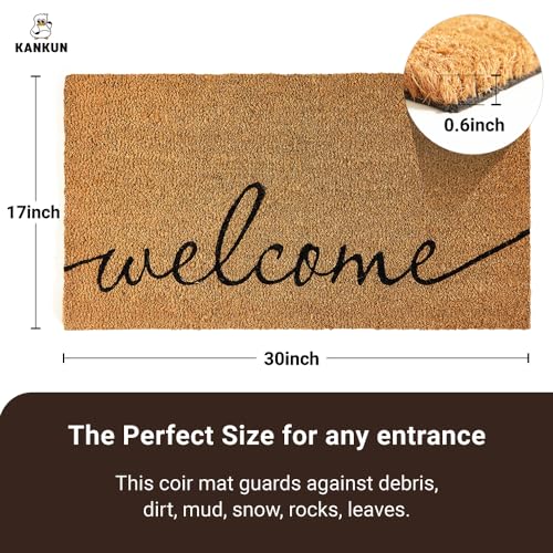 KANKUN Coco Coir Door Mat with Heavy Duty Backing, Welcome Doormat (17" x 30"), Doormat Entrance (Welcome1-1Pack) - color: Welcome1 - 1pack