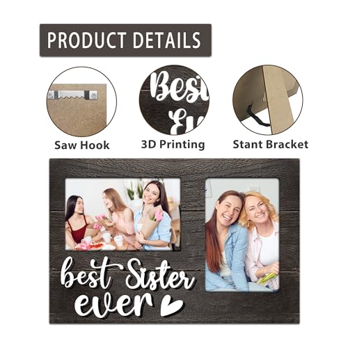 Sister Gifts, Mothers Day Sisters Gift from Sister, 3D Photo Frame Hold 4x6 Inches Two Photos - Picture Frame Present for Galentines Day - color: Sister