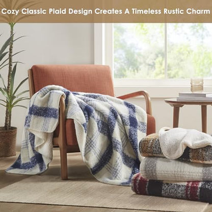 Woolrich Sherpa Whipstitch Throw Blanket 50x60 Plaid Tan Soft Couch | Lightweight comfort for layering, Sofa ready accent for lodge rooms, Fringe edge adds texture, Easy care, OEKO-TEX certified - color: Tan