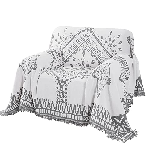 H.VERSAILTEX Reversible Sofa Cover Couch Cover for Dog Sofa Slipcover for Most Shape Sofa Furniture Protector with Tassels Sectional Couch Cover (Medium: 71" x 91", Dark Grey/White) - color: White/Dark Grey, size: Medium