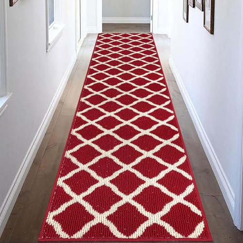 SHACOS Red Runner Rug 2x8 ft Washable Non Slip Low Pile Entryway Rug Runner | Dirt Trapping Loops Carpet Runners, Trellis Woven Long Floor Mat for Hallway Kitchen Laundry Room Mudroom Bathroom - color: Red, size: 2' x 8'