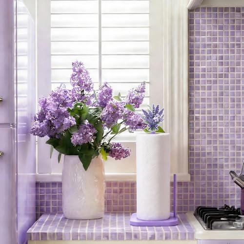 Leinuosen Lavender Paper Towel Holder Farmhouse Lavender Flower Wooden Paper Towel Holder Purple Cute Bathroom Countertop Accessories Kitchen Roll Stand Organizer Apartment Decor Housewarming Gift - style: Purple Lavender