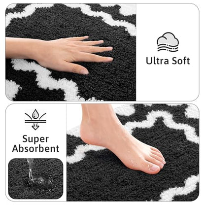 Findosom Bathroom Rugs Sets 5 Piece, Absorbent Soft Non-Slip Bath Rug Set | Washable Microfiber Shaggy Bath Mat Set with Bathroom Runner Rug, U-Shaped Toilet Rugs, Shower Rug & Toilet Lid Cover, Black - color: Black & White, size: 18"x26"+20"x32"+20"x48"+