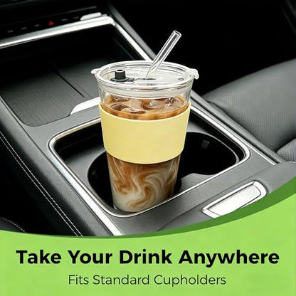 Birity 16oz Glass Cup with Lid and Glass Straw,Set of 2 Thickened Glass Coffee Tumblers with Silicone Sleeve,Reusable Iced Coffee Cups for Smoothie、Soda Water、Juice、MilkSshake、Travel Cup - color: 16 oz 2 pack