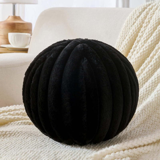 Uvvyui Ball Pillow Round Striped Decorative Throw Cushion Black 11.8" | Round Throw Pillows Faux Rabbit Fur Striped Fluffy Spherical Cushion Sphere Shaped Pillow for Aesthetic Room Decor - color: Black