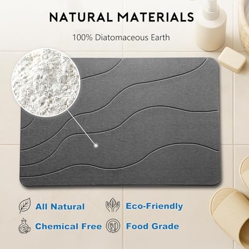 Stone Bath Mat, Quick-Dry Diatomaceous Earth Shower Mat, Absorbent Bathroom Mat for Shower/Tub Exit, New Apartment Essential & Housewarming Gift, 23.5" x 15.5" Dark Gray Wave - color: Dark Gray-wave