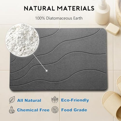 Stone Bath Mat, Quick-Dry Diatomaceous Earth Shower Mat, Absorbent Bathroom Mat for Shower/Tub Exit, New Apartment Essential & Housewarming Gift, 23.5" x 15.5" Dark Gray Wave - color: Dark Gray-wave